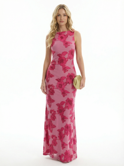 Elegant Floral Embroidered Evening Maxi Dress