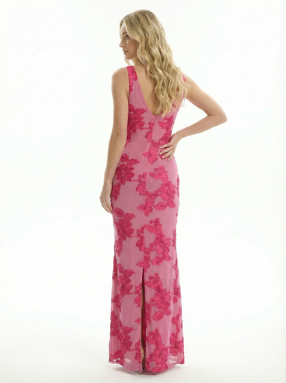 Elegant Floral Embroidered Evening Maxi Dress