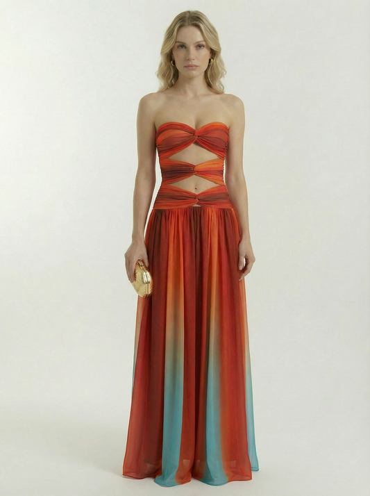 Strapless Cut Out Evening Maxi Dress