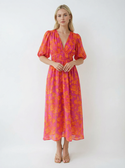 Lightweight Floral Party Midi Dress