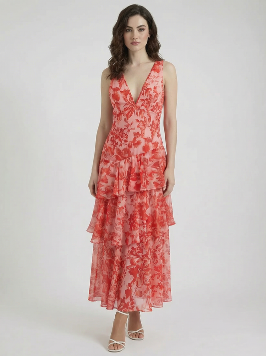 Ruffle Floral Summer Midi Dress
