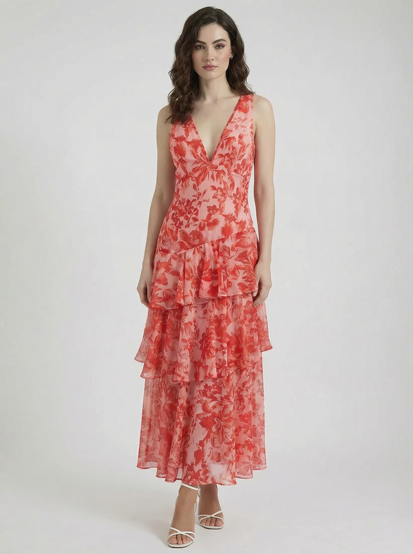Ruffle Floral Summer Midi Dress